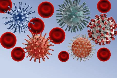Viruses on blue and white  background. Ilustração Stock