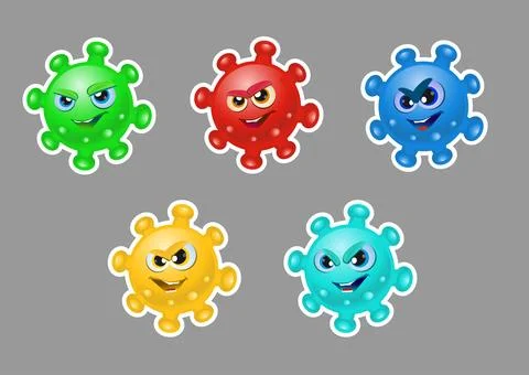 Viruses character vector illustration on gray background. Cartoon Covid fly.. Stock Illustration
