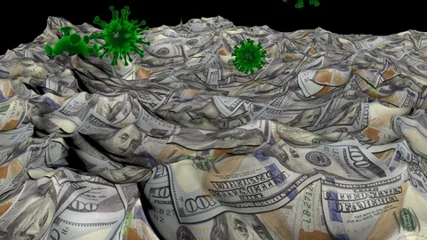 Viruses diving in an ocean of money Video stock 129753256