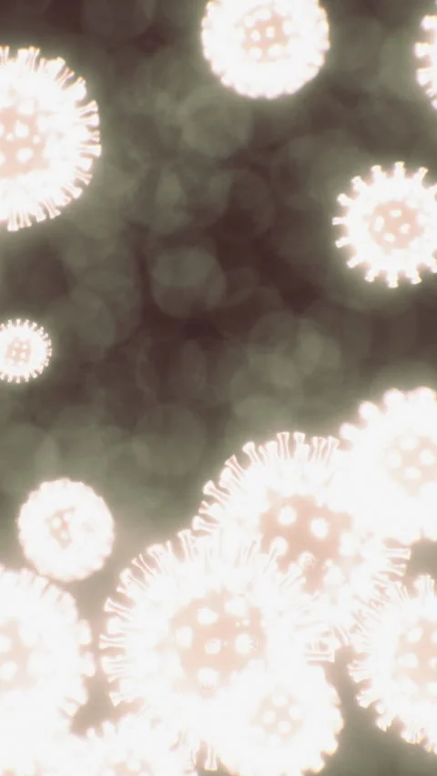 Viruses floating in dark background with glowing edges in abstract view Stock Footage 334885478