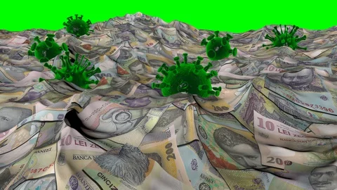 Viruses floating on an ocean of money Video stock 129752745
