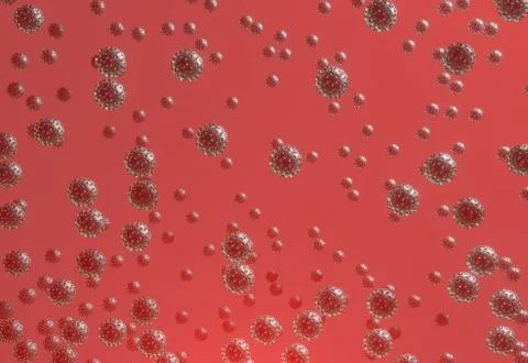 Viruses floating with red background Stock Illustration