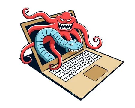 Viruses in the form of monsters attack the computer Illustrazione stock