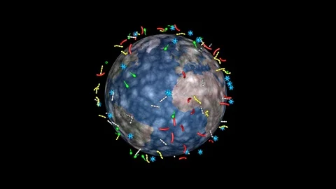 Viruses , germs , bacteria spreading around  planet earth. 3d animation Stock Footage 126481529