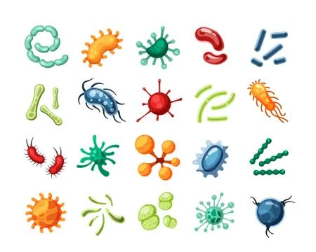 Viruses. germs flu bacteria bacillus characters healthcare medical biology ve Stock Illustration