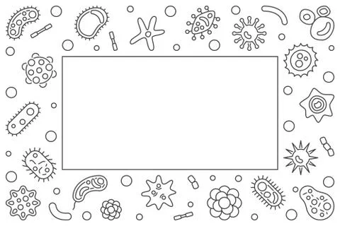 Viruses horizontal frame. Vector concept outline illustration イラスト素材