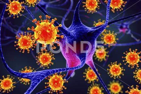 Viruses infecting neurons, concept for brain infection Stock Illustration