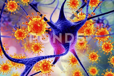 Viruses infecting neurons, concept for brain infection Stock Illustration