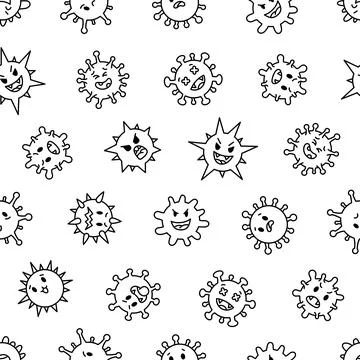 Viruses kawaii. Seamless pattern. Coloring Page. Stock Illustration