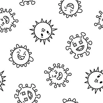 Viruses kawaii. Seamless pattern. Coloring Page. Stock Illustration