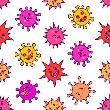Viruses kawaii. Seamless pattern. Stock Illustration