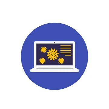 Viruses on laptop screen vector icon Illustrazione stock