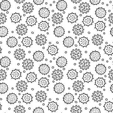 Viruses line vector doodle simple seamless pattern Stock Illustration
