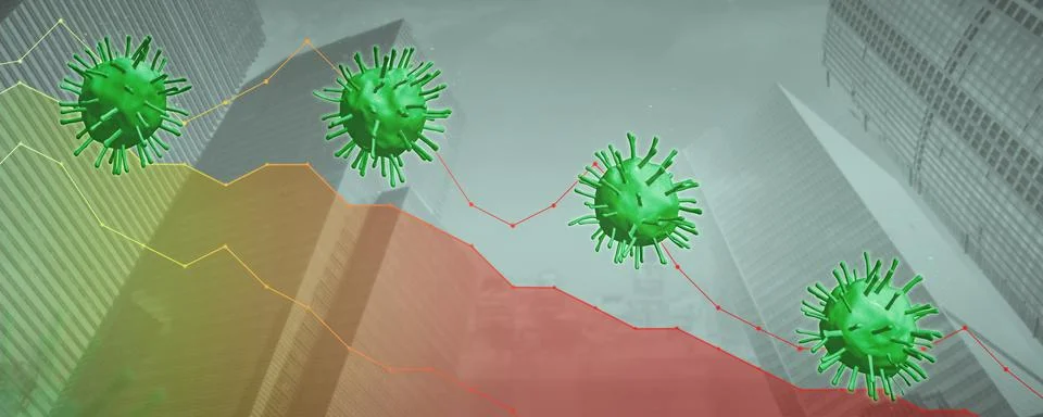 Viruses on a negative chart with a falling graph Stock Illustration