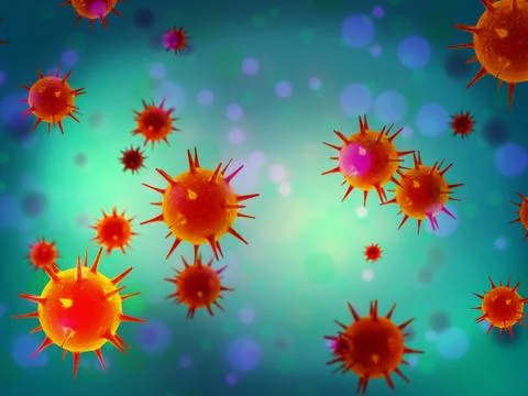 Viruses pathogenic microbes and bacteria under the microscope 3d illustration Stock Illustration