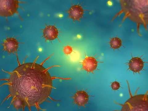 Viruses pathogenic microbes and bacteria under the microscope 3d illustration Stock Illustration