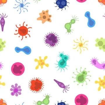 Viruses pattern. Colorful germs background, toxin cells microbes and bacterias Illustrazione stock