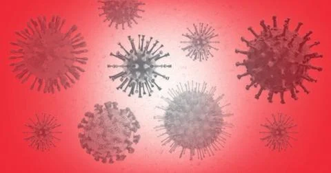 Viruses on red and white  background. Ilustração Stock