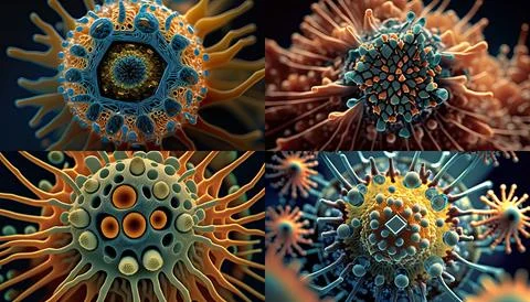 Viruses Under a Microscope Stock Illustration