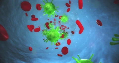 Viruses, Virus Cells under microscope, floating in vein fluid, with blue back Stock Footage 131171141
