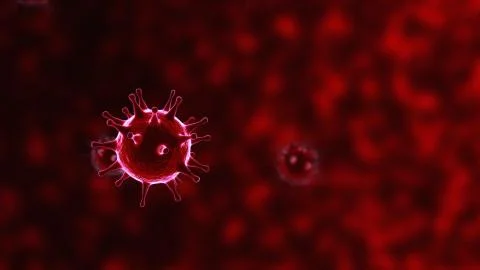 Viruses, Virus Cells under microscope, floating in fluid with red background Illustrazione stock