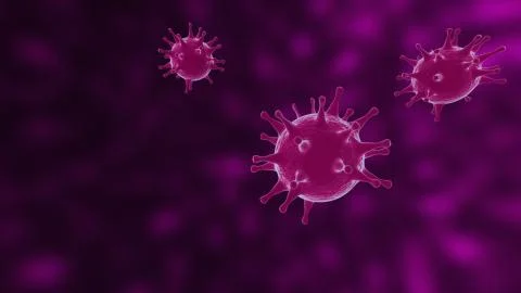 Viruses, Virus Cells under microscope, floating in fluid with purple background Illustrazione stock