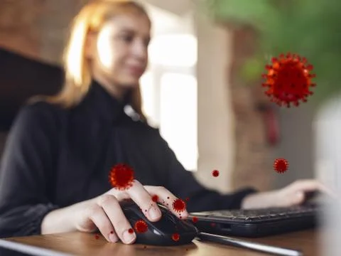 Viruses on your gadget, keyboard using daily - concept of spreading of virus, 3D Stock Photos