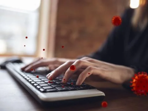 Viruses on your gadget, keyboard using daily - concept of spreading of virus, 3D Stock Photos