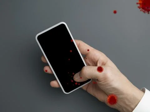 Viruses on your gadget, smartphone using daily - concept of spreading of virus Stock Photos