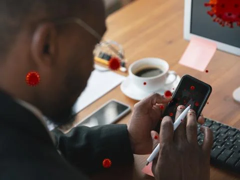 Viruses on your gadget, smartphone using daily - concept of spreading of virus Stock Photos