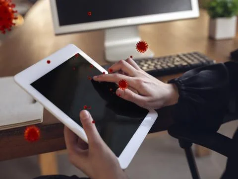 Viruses on your gadget, tablet using daily - concept of spreading of virus, 3D Stock Photos