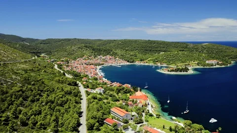 Vis Croatia Forest Landscape View - Aerial Drone Footage Stock Footage 123077324