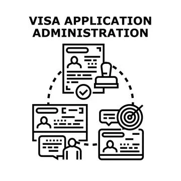 Visa application administration process approval documents Stock Illustration