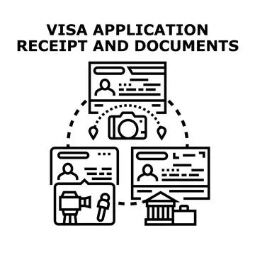 Visa application documentation process with travel requirements Stockillustratie