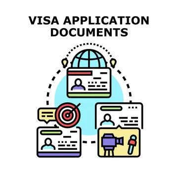 Visa application documents concept representing global travel paperwork Stock Illustration