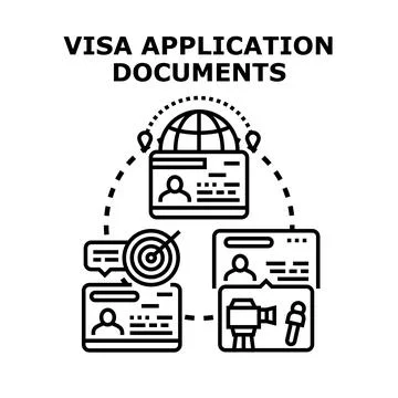 Visa application documents concept representing global travel paperwork Stock Illustration