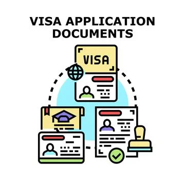 Visa application documents process for international travel Stock Illustration