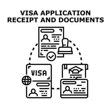 Visa application, receipt, and documents process Stock Illustration