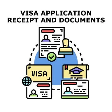 Visa application, receipt, and documents process Stock Illustration