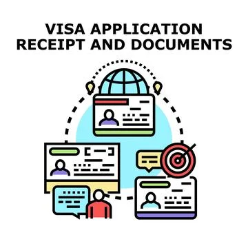 Visa application receipt and various travel documents concept Stock Illustration