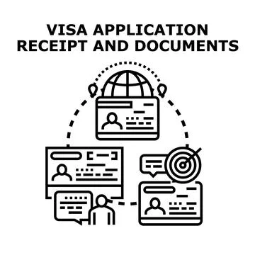 Visa application receipt and various travel documents concept Stock Illustration