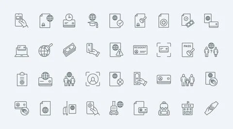 Visa approval and registration thin line icons set, legal documents for Stock Illustration