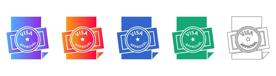 Visa Approval Document Icon Set Stock Illustration