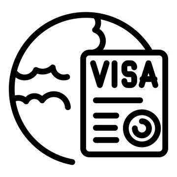 Visa document and globe line icon Stock Illustration