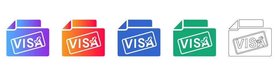 Visa Document Approval Icons Set Stock Illustration