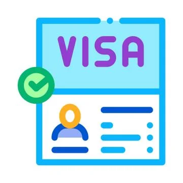 Visa document confirmation icon vector outline illustration Stock Illustration
