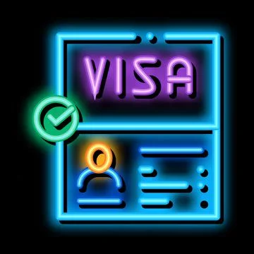 Visa document confirmation neon glow icon illustration Stock Illustration