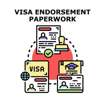 Visa endorsement paperwork processing and approval documents 库存插图