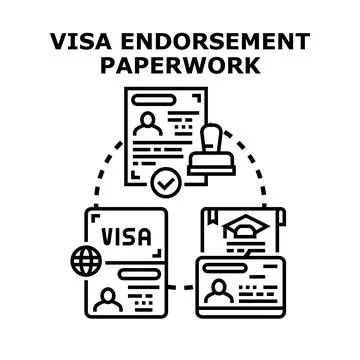 Visa endorsement paperwork processing and approval documents 库存插图