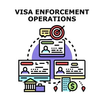 Visa enforcement operations illustrating border control and immigration com.. Stock Illustration